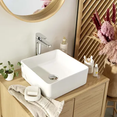 Immagine prodotto di Lavabo da appoggio quadrato in Vetroceramica bianca COMA da 36 cm