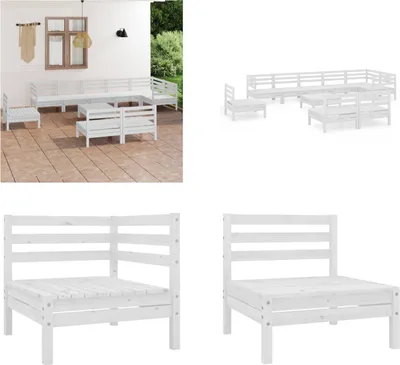 Produktbild von vidaXL 10 tlg. Garten Lounge Set Massivholz Kiefer Weiß - Garten-Lounge-Set - Garten-Lounge-Sets - Palettensofa-Set - Palettensofa-Sets