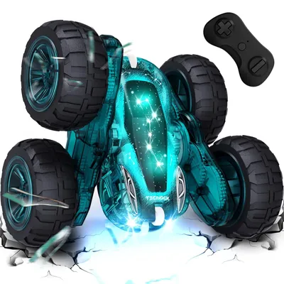 Productafbeelding van Afstandsbedieningsauto met 2400 MHz afstandsbediening, 360° draaibewegingen, stuntauto, monstertruck met kleurrijke lichten, geschikt voor kinderen van 6-12 jaar, geschikt voor buitenspel, cadeau, kleur groen
