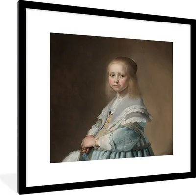 Produktbild von MuchoWow® Gerahmtes Poster Porträt eines Mädchens in Blau - Gemälde von Johannes Cornelisz. Verspronck 40x40 cm - Poster mit Schwarzem Bilderrahmen Wandposter Rahmen Foto Bilder - Poster - Plakat im Rahmen