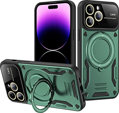 Produktbild von Rüstung Handyhülle für iPhone 14 Pro Dual-Layer Magnetisches Ringhalter Ständer Magsafe Hülle Grün
