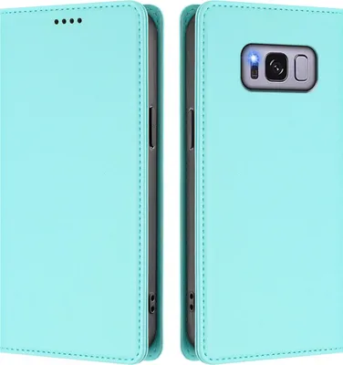 Image de Étui en cuir pour Samsung Galaxy S8 Plus, étui à rabat magnétique en cuirPolyuréthaneavec support, vert menthe