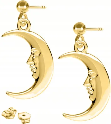 Produktbild von Gold Mond Ohrringe Nachtsichel mit Mondgesicht SILBER 925