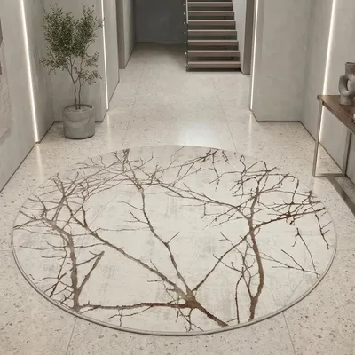 Produktbild von Designer Teppich mit abstraktem glänzenden Ästemuster creme Größe - 200 cm Rund