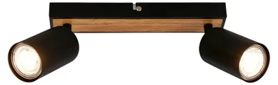 Image de Briloner Tib Plafonnier orientable noir bois 15.5x5.5x25.5 cm rotatif GU10 max 9 W interrupteur mural métal lampe plafond cuisine couloir salon