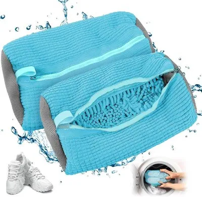 Image de Sac de lavage pour chaussures, bleu, 2 pièces, fermeture à glissière