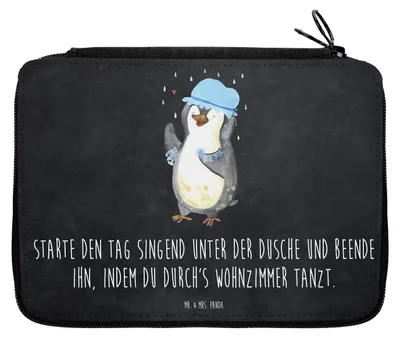 Produktbild von Mr. & Mrs. Panda Schüleretui Pinguin Duschen - Kreidetafel - Geschenk, Federmäppchen, Neustart, Duschkonzert, Schreibmappe, Federmappe, Mäppchen, Etui, Federtasche