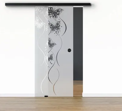 Produktbild von Pertura Glasschiebetür Komplettset Glera Butterfly 02 900x2175 mm Links inkl. Beschlag Selir Aluminium schwarz,Griffmusc