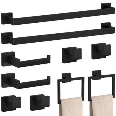 10-teiliges Badaccessoire-Set, mattschwarz, Edelstahl