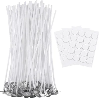 Produktbild von 50 Stück Kerzendochte für Kerzen 10cm Kerzendochte mit 60 Docht Aufkleber Natürliche Baumwolle vorgewachst mit Soja Wachs DIY Candle Set