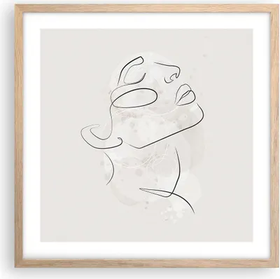 Produktbild von Gerahmtes Poster - Rahmen in heller Eiche - Gesicht Linie Skizze - 50x50 cm - Wand Bild - Wanddeko - Wandbilder - Kunstposter - Wandposter - Bilderrahmen - Bilder - Kunstdruck - P2NAC50x50-5031