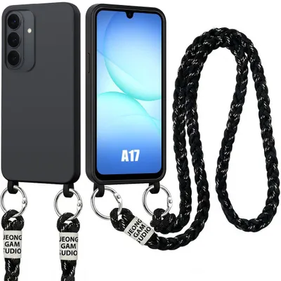 Image de Coque pour Samsung Galasy A17 4G/5G, Silicone Souple Anti-Rayures Antichoc avec Cordon Noir