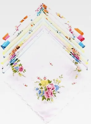 Produktbild von 10 Stück Damen Vintage Blumenmuster Baumwolltaschentücher Set mit Stickerei für Hochzeitsfeiern