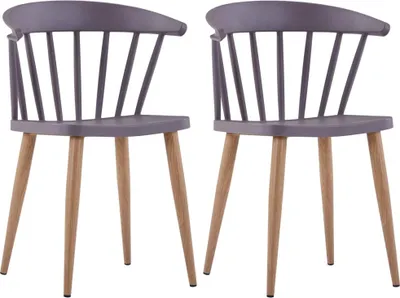 Two gray chairs with wooden legs on a white background.
