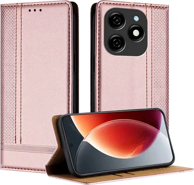 Produktbild von Handyhülle für Tecno Spark 20 Leder Flip Klappbare Schutzhülle mit Standfunktion Pink