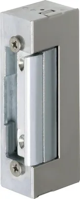 A close-up studio shot of an electric door strike.