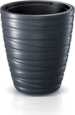 A dark gray, textured planter pot is shown against a white background.