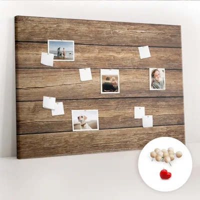 Imagen del producto de Tablero de corcho con chinchetas - Tablero con chinchetas para fotografías y notas - 140x100 cm - 100 chinchetas de madera - Tablas de madera