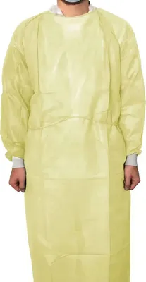 Produktbild von Schutzkittel Einweg gelb 125 x 140 cm, PP+PE flüssigkeitsabweisend – 10 Stück