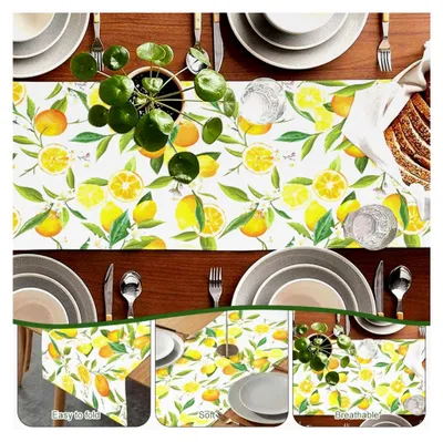 Produktbild von Tischläufer mit Zitronenmotiv 33x90cm, UV-beständig und abwaschbar, Küchendekoration für Esstisch, Feiern, Urlaub und Gartentisch, Ideal für Familienessen
