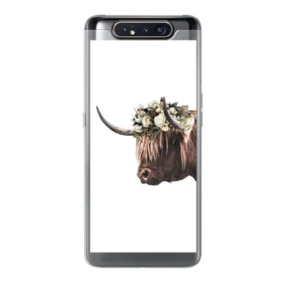 Produktbild von MuchoWow® Handyhülle Schutzhülle Hülle für Samsung Galaxy A80 Schottischer Highlander - Kuh - Rosen Silikon Softcase Handy Hülle - Schutzdeckel