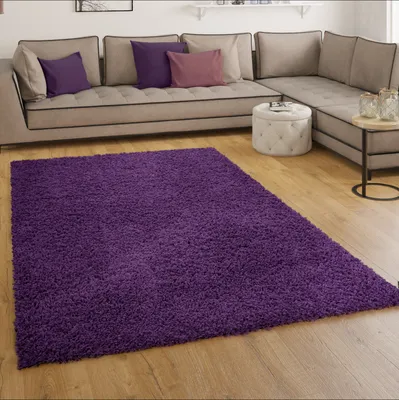 Produktbild von Shaggy Hochflor Langflor Teppich Sky Einfarbig in Lila Grösse 150 cm Quadrat