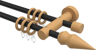 Produktbild von Interdeco Gardinenstange / Vorhangstange Schwarz / Buche lackiert, Typ Adrian Doman (Doppelkegel), 16 mm Ø 2-läufig, 240 cm