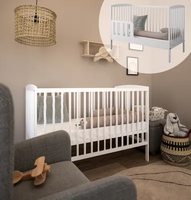 Produktbild von ZEEBRA - Babybett Kinderbett, 2w1 Bett Grześ, mit Geländer, 60x120x87,5cm, Weiß