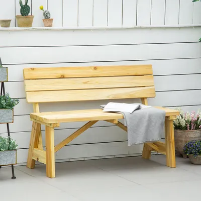Produktbild von Gartenbank 2-Sitzer Kieferholz, Holzbank wetterfest UV-beständig, Parkbank Naturholz massiv, Natur | 116x56x80 cm | bis 220 kg | klassisch
