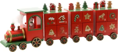 Produktbild von Adventskalender Dampflokomotive mit 3 Anhängern Rot 48 cm aus MDF
