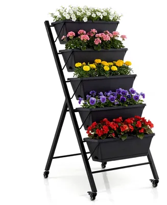 Image de COSTWAY Jardinière verticale à 5 niveaux, jardinière verticale avec roulettes et bacs à fleurs, jardinière en métal, jardinière en escalier pour le jardin   57 x 68 x 117 cm