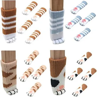 Produktbild von Stuhlsocken Katze 32 Stück Stuhlbeinsocken Chair Leg Floor Protectors Kratzfeste, Geräuscharme, Elastische Stuhlbeinkappen für Tisch, Schreibtisch, Sofa, Bett, Schrank, Türgriff