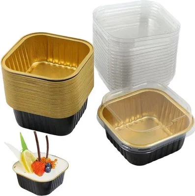 Produktbild von Backöfen geeignete Aluminiumformen – 30 Stück – 120 ml Fassungsvermögen – Schwarz/Gold – Ofenfest – Muffinformen und Cupcake-Formen – Souffléformen