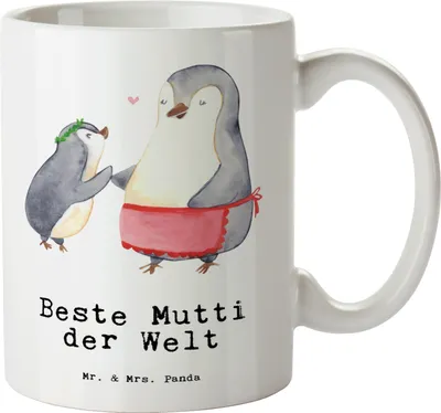 Produktbild von Mr. & Mrs. Panda Keramiktasse Pinguin Beste Mutti der Welt - Weiß - Geschenk, Große Teetasse, Dankeschön, Keramikbecher, Muttertag, Ma, Tasse, Geschenkidee, Mami, Mama
