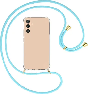 Produktbild von Handykette Backcover-Schutzhülle mit Band (Metall goldfarben) für Samsung Galaxy A34 5G - himmelblau