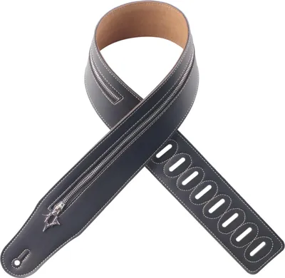 Image de Ceinture de guitare en cuir, 2,8 pouces de large, 105 Cm à 145 Cm, sangle réglable, accessoire de guitare pour la pratique de la performance (BLACK)