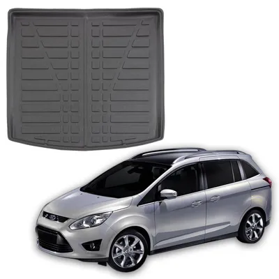 Produktbild von SCOUTT | Kofferraumwanne Laderaumwanne Kompatibel mit Ford Grand C-max 2010-2019 (7 Sitzplätze), mit Hoher Rand, Kofferraum-Schutzmatte, Geriffelt, Aufrollbar, Schwarz