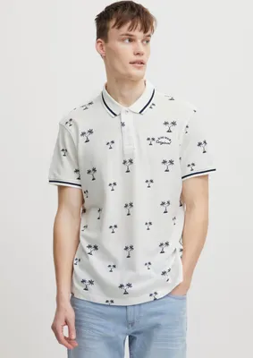 Produktbild von Blend 20715468 Polo Herren Poloshirt Polohemd Palmenmuster Polokragen Regular Fit Pique-Qualität