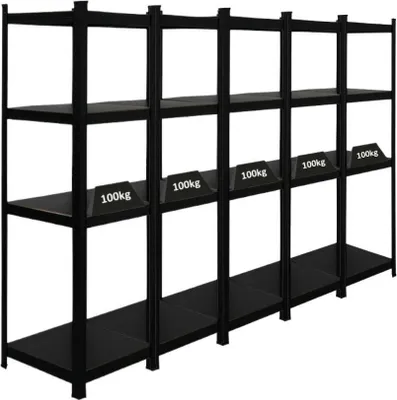 Produktbild von Mega Deal | 5x All Black Series Schwerlastregal Ragnar | HxBxT 150x45x45cm | Fachlast 100kg | Matt Schwarz