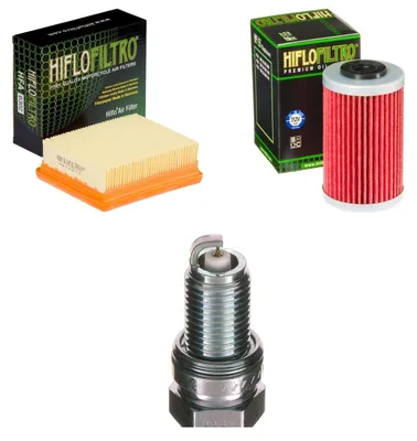 Immagine prodotto di Kit di manutenzione per KTM Duke 200 ABS 2015-2017: filtro aria, filtro olio, candela di accensione di pamoto - Nuovo