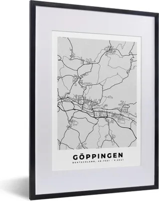 Produktbild von MuchoWow® Gerahmtes Poster Göppingen - Karte - Stadtplan - Deutschland 30x40 cm - Poster mit Schwarzem Bilderrahmen Wandposter Rahmen Foto Bilder - Wandposter Schlafzimmer