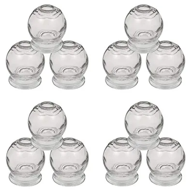 Productafbeelding van Set van 12 zuignappen, diameter 5,5 cm, hoogte 6,3 cm. Glazen zuignappen (ook wel vuurzuignappen genoemd), geschikt voor vacuüm massage/glazen cupping, diameter 5,5 cm