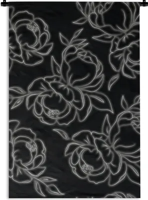 Produktbild von MuchoWow® Wandteppich Wandbehang Rosen - Blumen - Muster - Linienkunst 90x135 cm Tapisserie Dekoration Wandtuch - Baumwolle - Wandskulptur
