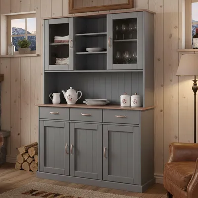 Image de Castana - Buffet, 131x45x191h cm Gris, 3 Tiroirs
