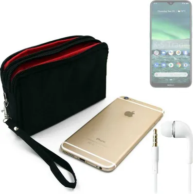Produktbild von TOP SET kompatibel mit Nokia 2.3 Handy Hülle Gürteltasche schwarz + Kopfhörer Travel Bag Travel-Case mit Diebstahlschutz praktische Schutz Hülle