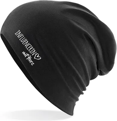 Produktbild von Huuraa Beanie Influencerin mit Herz Black One Size Baumwolle und Elasthan Mütze Geschenkidee