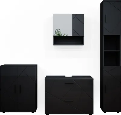 Produktbild von Vicco Badmöbel-Set Irma, 4 Teile, mit Schubladenschrank und Midischrank, Anthrazit Hochglanz