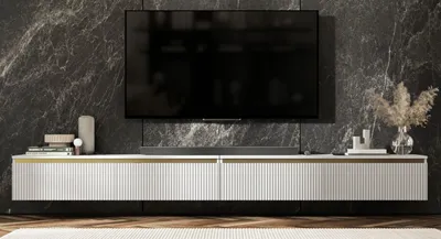 Produktbild von TV-Wandschrank SELENE von Lindner Möbel – viertürig  - 280 x 30 x 35 cm - Farbe: Weiß matt -  Italienische Tiefmattfolie