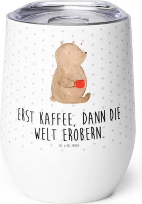 Produktbild von Mr. & Mrs. Panda Thermobecher Bär Kaffee - Weiß - Geschenk, Motivation, Guten Morgen, glühwein tasse, Teddy, Coffee, thermosbecher, edelstahl, Bären, Thermo Becher