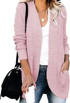 Produktbild von ASKSA Damen lässig Langarm Strickpullover lässigStrickjacke Casual Weicher, Pink L